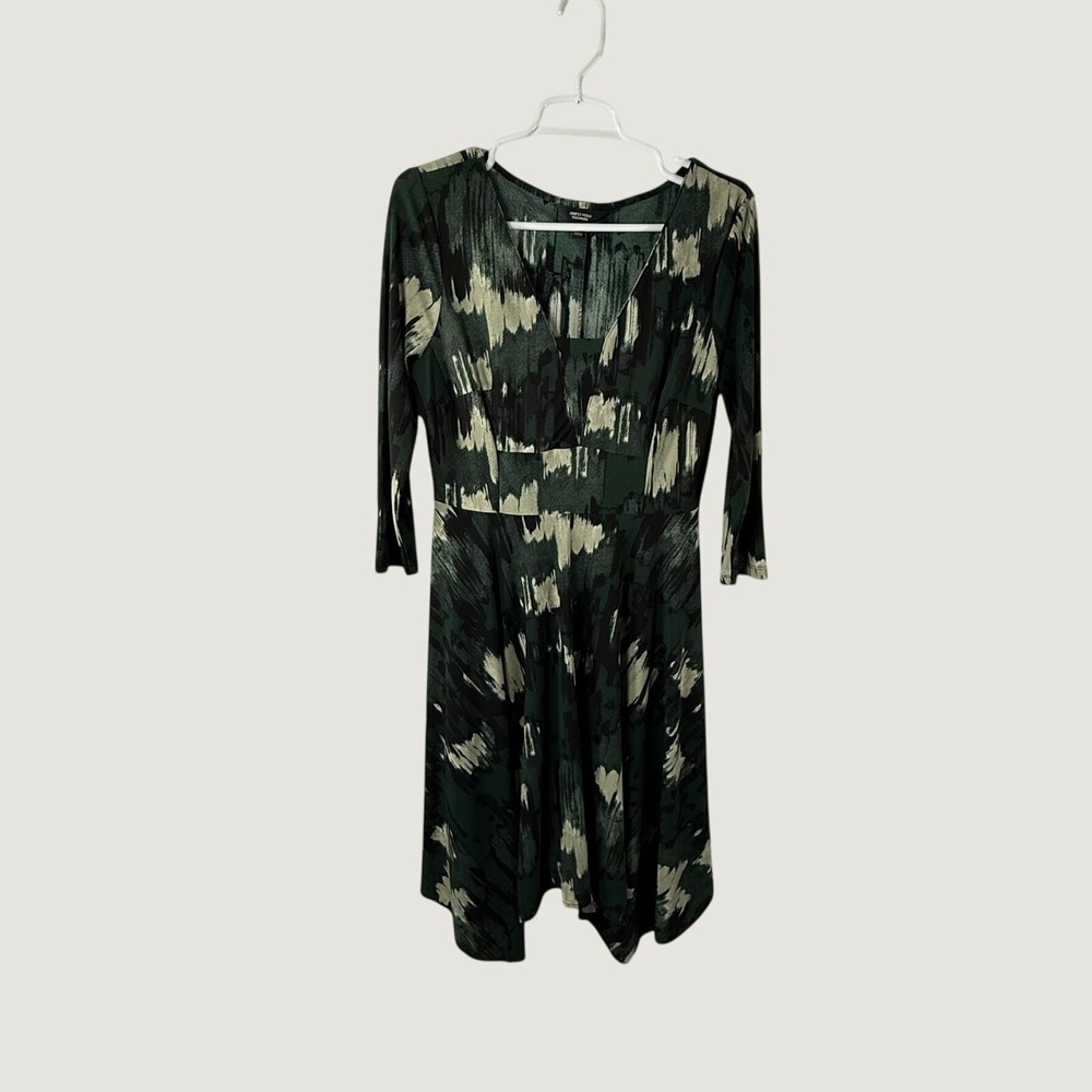 Simply Vera Vera Wang Green Abstract Print Handkerchief Hem Midi Dress M
